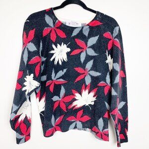 Vintage Jade Imported Sportswear Lambswool Floral Crewneck Sweater Size Large